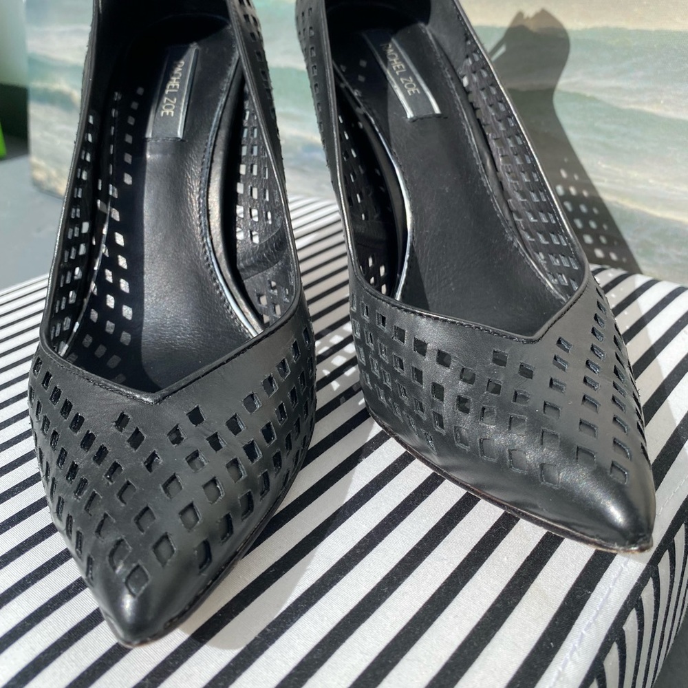 Rachel Zoe Callie Baby Calf Black Leather Heels - Picture 5 of 11